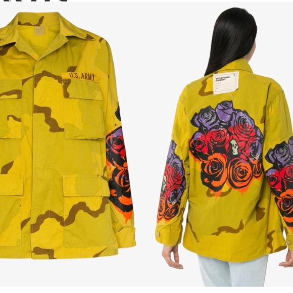 R13 Rose Print Cotton Military Jacket - Picture 2 of 5